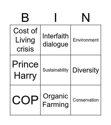 King Charles Christmas Speech Bingo Card