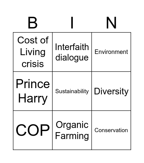 King Charles Christmas Speech Bingo Card