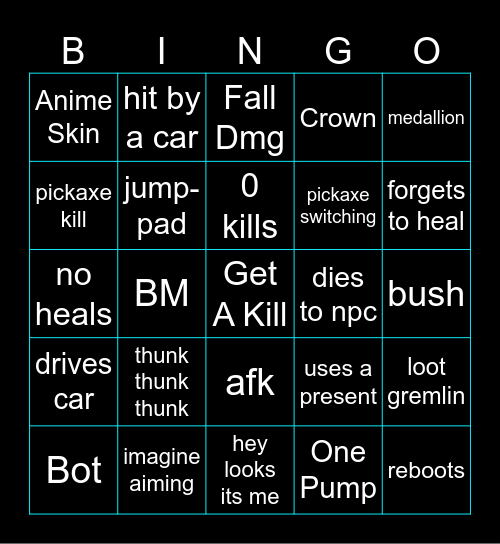 Fortnite Bingo Card