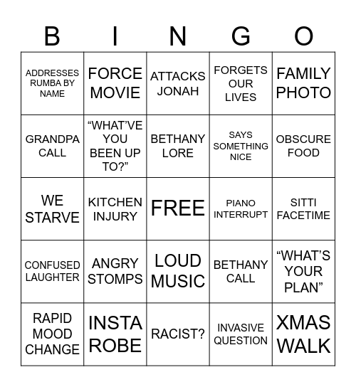 DAD XMAS BINGO Card