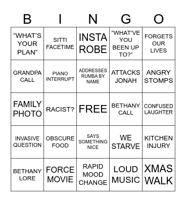 DAD XMAS BINGO Card