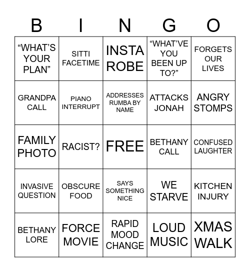 DAD XMAS BINGO Card