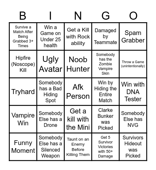 Vampire Hunters 3 Bingo Card