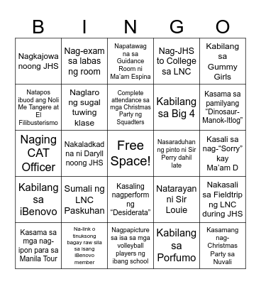 SQUADTERS Bingo Card