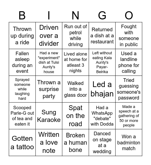 NEVER HAVE I EVER... Bingo Card
