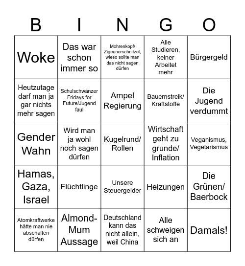 Christmas Bullshit Bingo Card