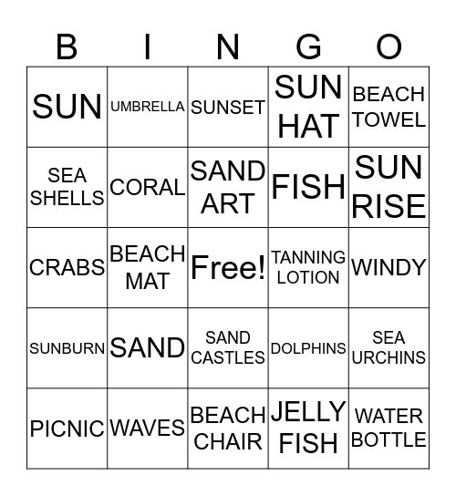 BINGO AT THE BEACH Bingo Card