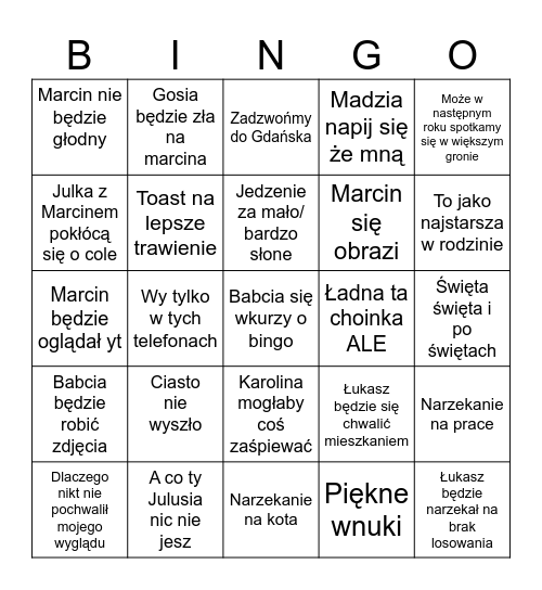 Święta Bingo Card