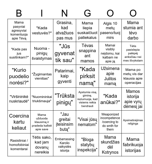 Kūčios Bingo Card