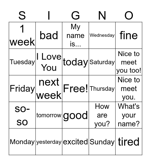 CALENDAR/GREETINGS Bingo Card