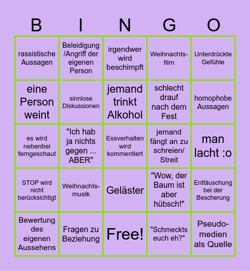 Family Bingo Card