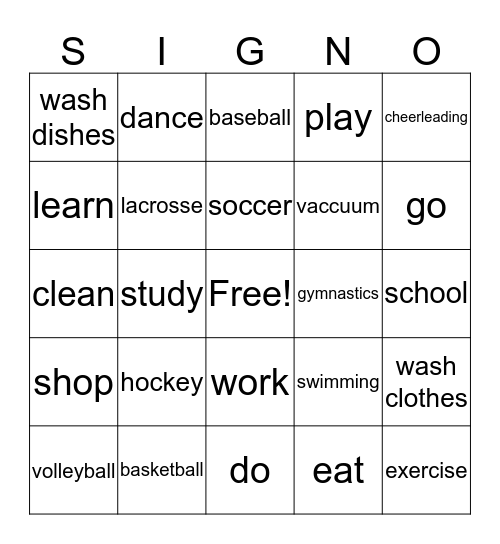 ACTIVITIES Bingo Card