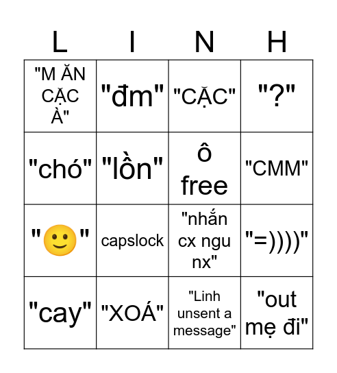 linh ng bingo Card