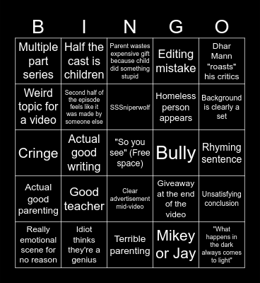 Dhar Mann Bingo Card