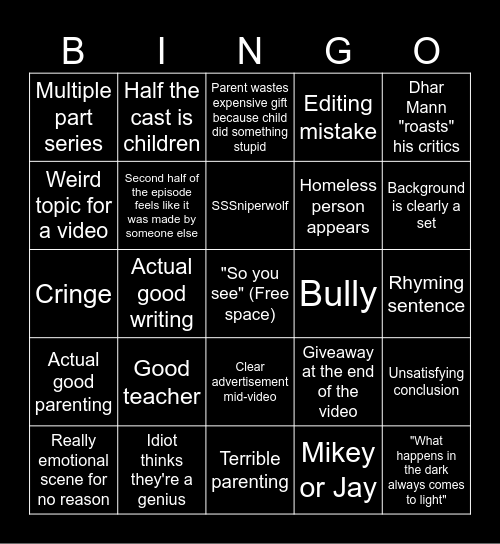 Dhar Mann Bingo Card