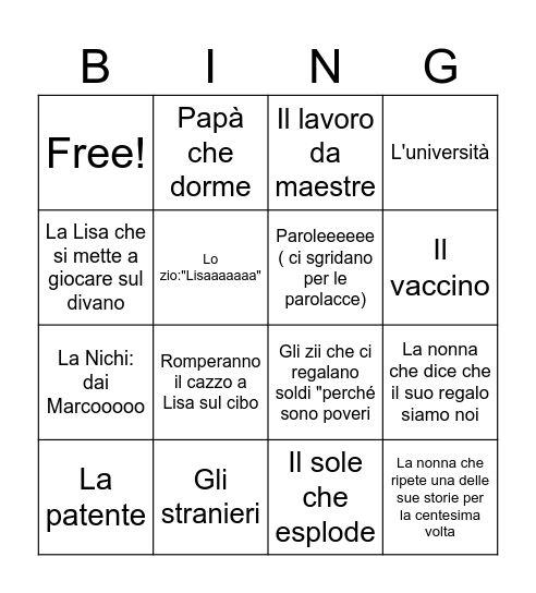 Sopravvivere a Natale Bingo Card