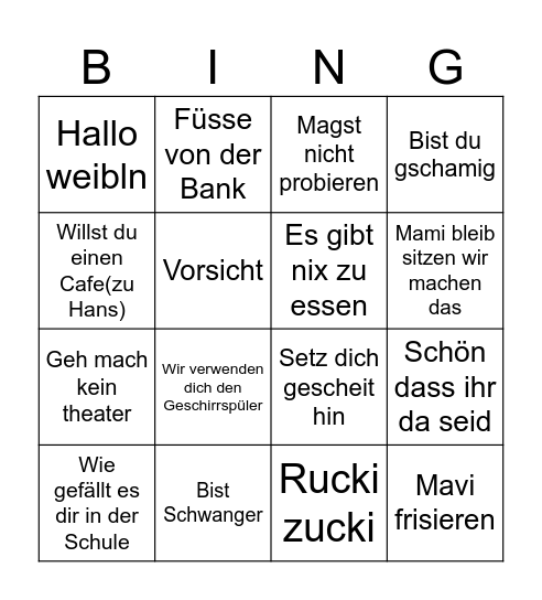 Family 1 Bingo Card