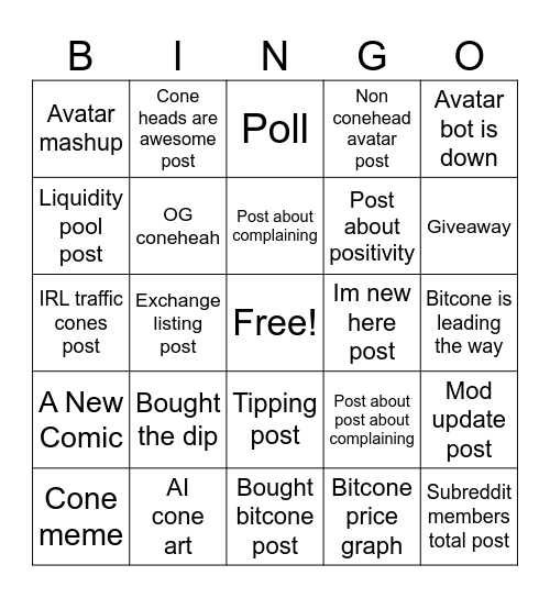 Coneheads Bingo Card
