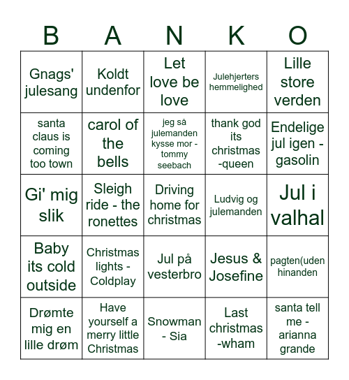 JULE Bingo Card