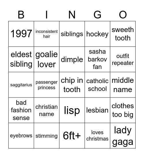 matthew Bingo Card