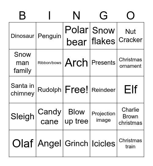 Christmas light bingo Card