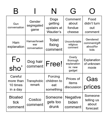 Holiday Bingo Card