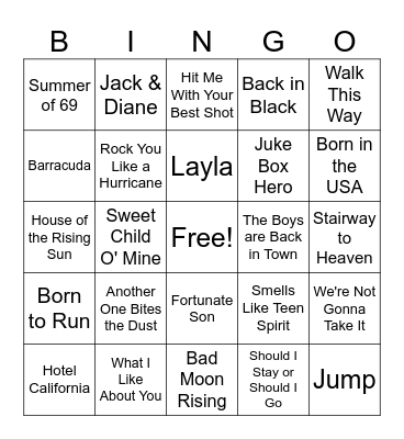 Classic Rock Bingo Card