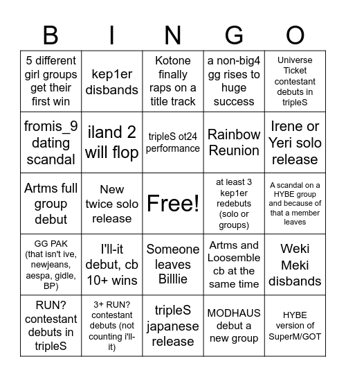 Lesser's Bingo Card