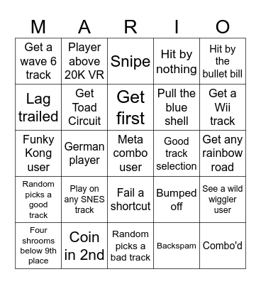 Mario Kart Bingo Card