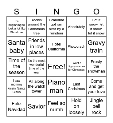 Santa’s Singo Bingo Card