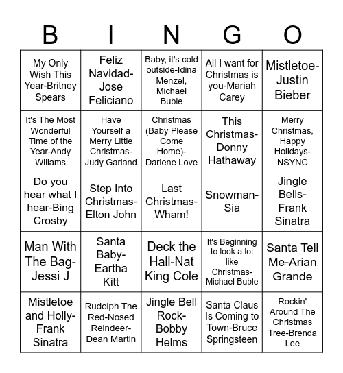 HOLIDAY MUSIC BINGO Card