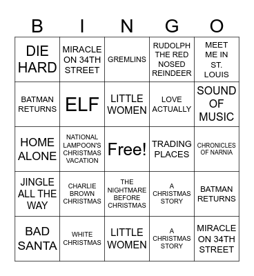 CHRISTMAS MOVIE BINGO Card