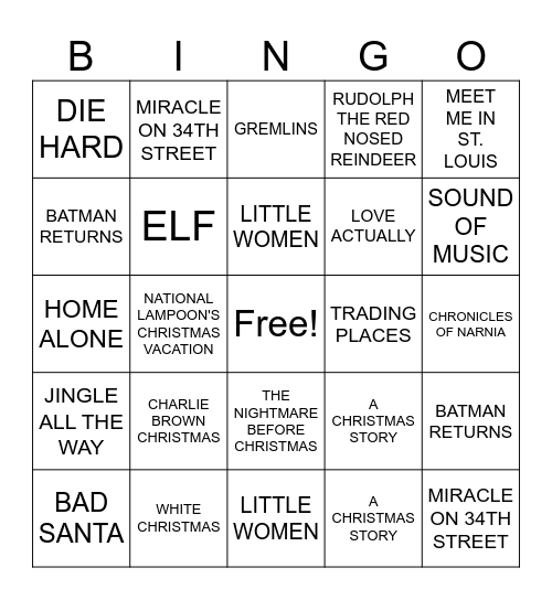 CHRISTMAS MOVIE BINGO Card