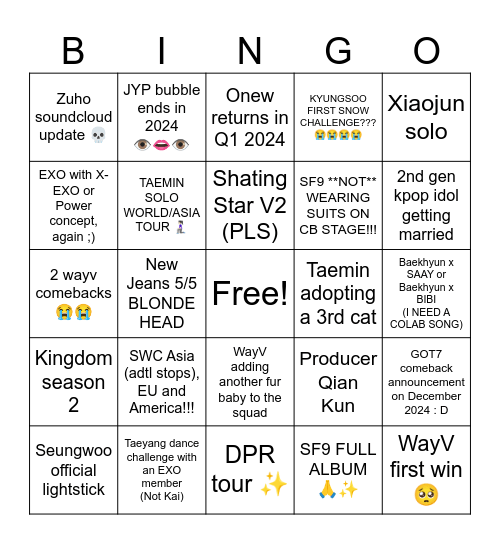 2024 Sacchingo Predic(lown)tions! Bingo Card