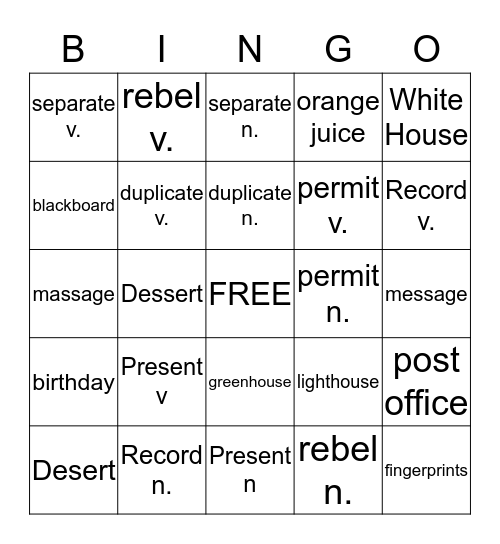 Pronunciation Bingo Card