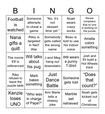 Etsler Family Bingo Card