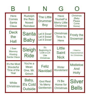 Christmas Music Bingo Card