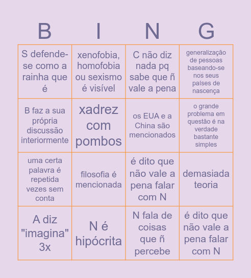 just another saturday nigth :) Bingo Card