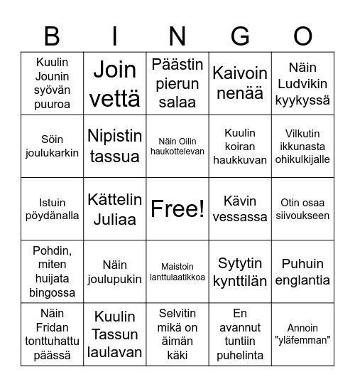 Vasen joulubingo Card