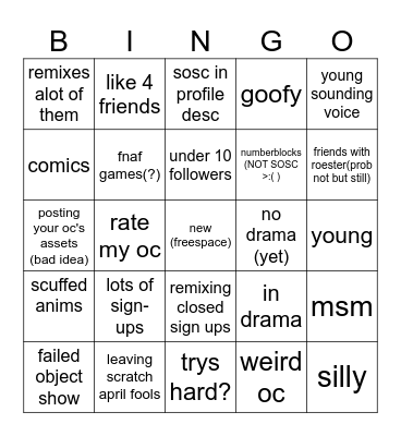 new SOSCer bingo Card
