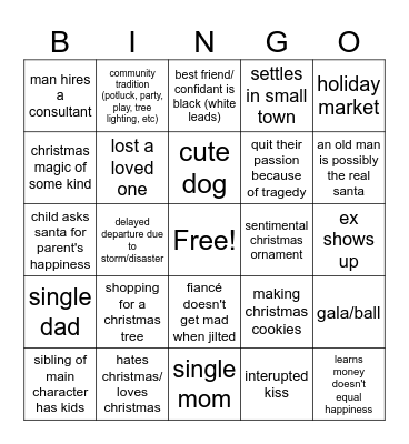 Hallmark Christmas Movie Bingo Card