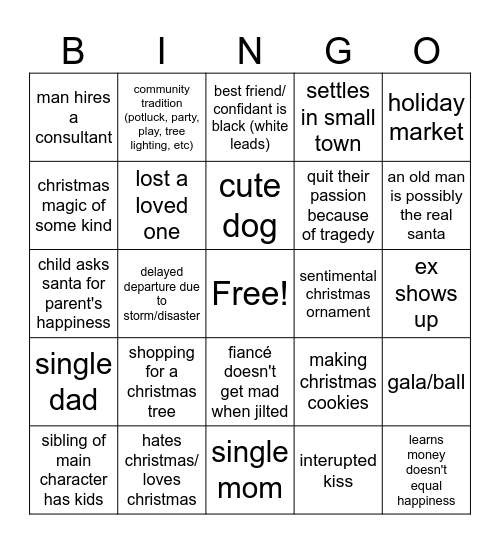 Hallmark Christmas Movie Bingo Card