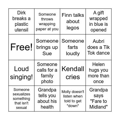 2023 Cousin Xmas BINGO Card
