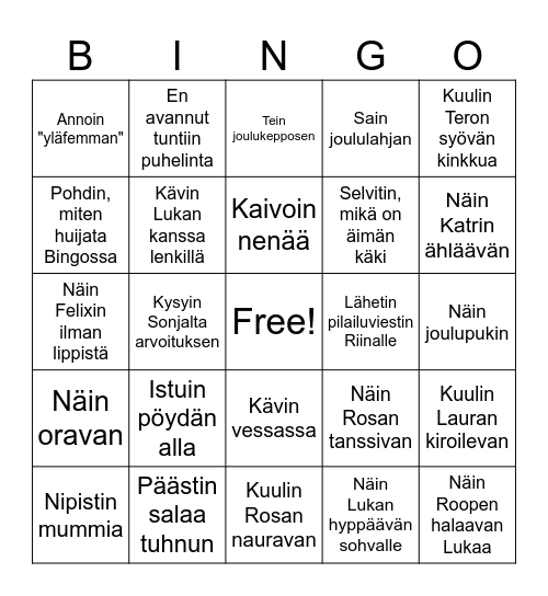 Joulubingo 2023 Bingo Card