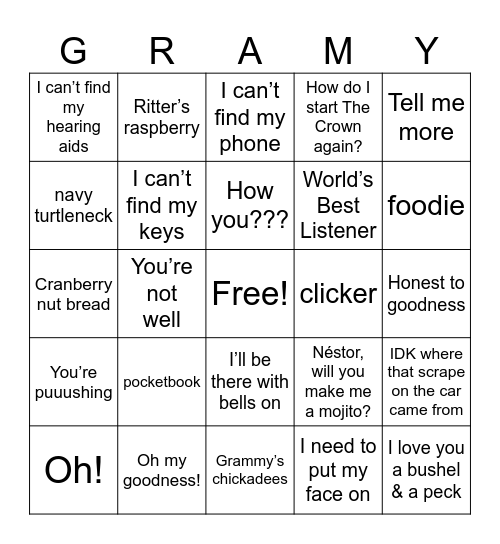 Grammy will always be in our hearts! Bingo Card