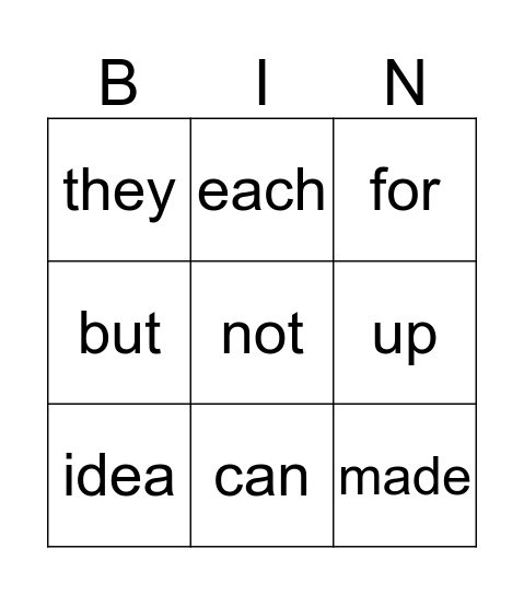 April sight words Bingo Card