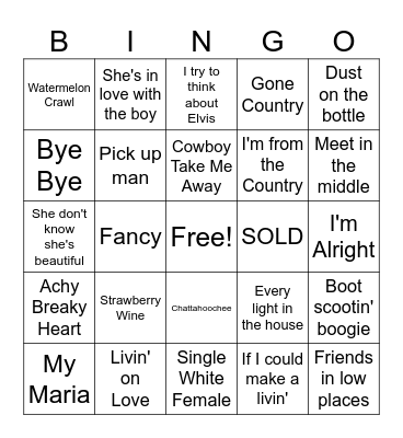90s Country Music Bingo Card