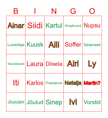 Jõulud 2023 Bingo Card