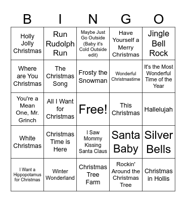 Christmas Music Bingo Card