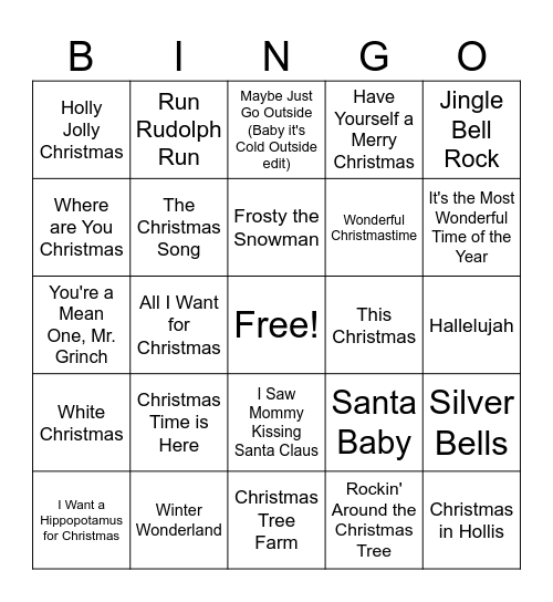 Christmas Music Bingo Card